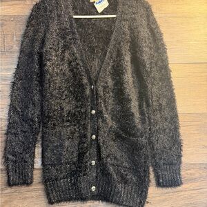 Love Crazy Chic Black Fuzzy Cardigan